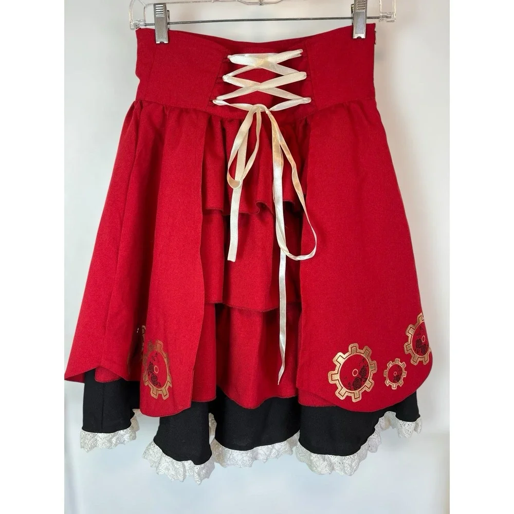 Lolita Dress 3 Piece Red Corset Pleated Skirt  Size 12 Renaissance Whimsigoth - Picture 7 of 10